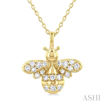 1/5 Ctw Petite Bumble Bee Round Cut Diamond Fashion Pendant With Chain in 10K Yellow Gold